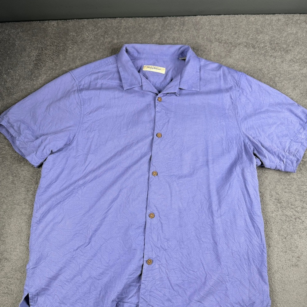 Tommy Bahama Mens XXL Periwinkle Purple Silk Cotton Short Sleeve Camp Shirt